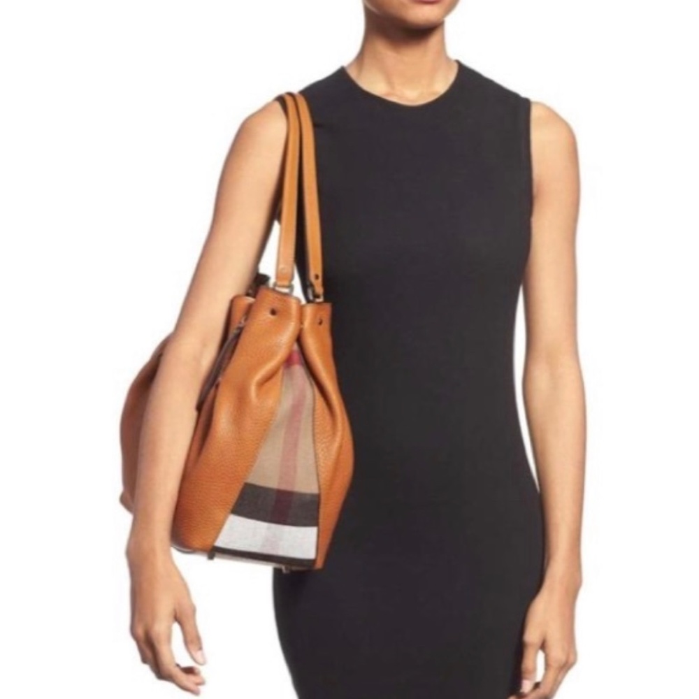 Burberry Maidstone Check Detail, Saddle Brown Leather Tote